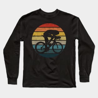 Bicyclist Silhouette On A Distressed Retro Sunset product Long Sleeve T-Shirt